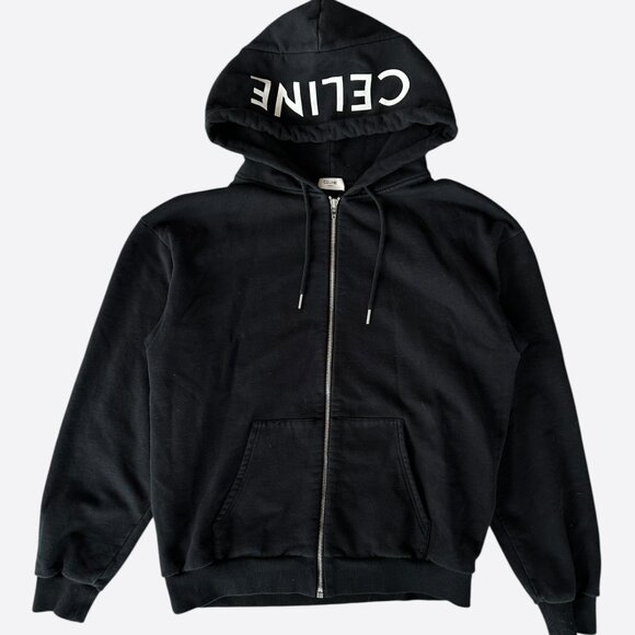 Celine Black & White Hood Logo Zip Up Hoodie - Picture 1 of 6